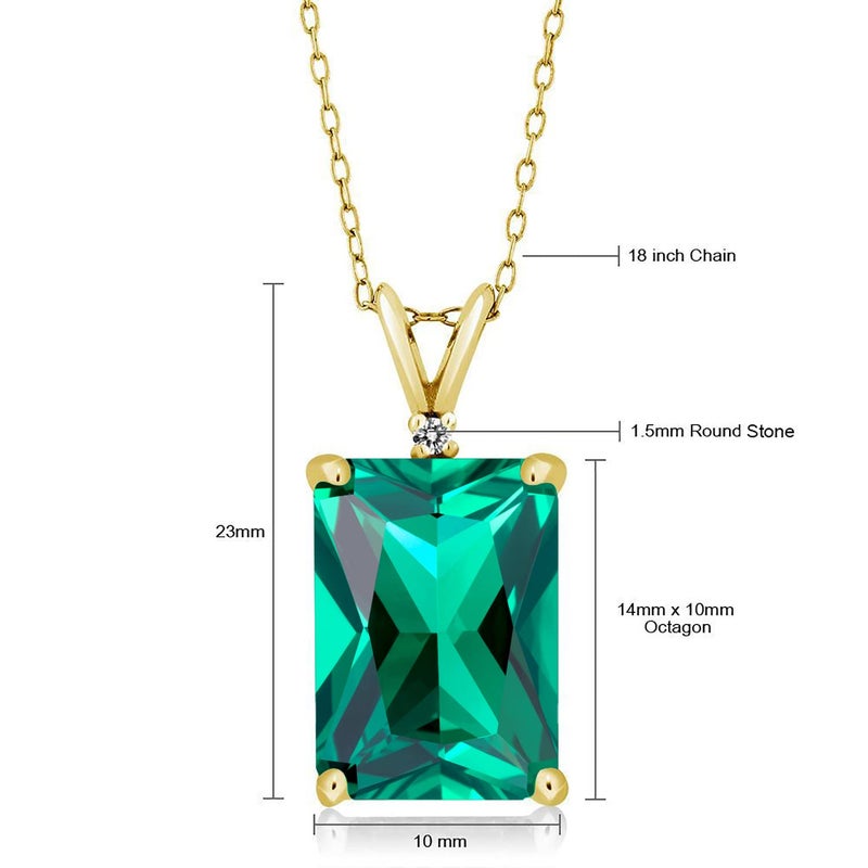GEM STONE KING قلادة باندنت من حجر الجواهر الملكي مطلية بالذهب الأصفر عيار 18 من الفضة مع حجر زمرد مقطوع وحجر ألماس أبيض دائري للنساء | 14X10MM زمرد مقطوع و 1.5MM دائري | مع سلسلة فضية بطول 18 إنش - Image 3